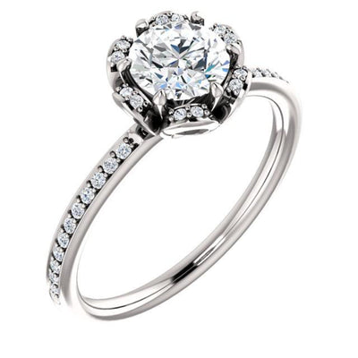 14K White 5.2 mm Round 1/6 ctTW Diamond Semi-Set Engagement Ring Ring Made to order 