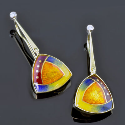 14K Gold & Diamond Enameled Earrings Earring Made to order 